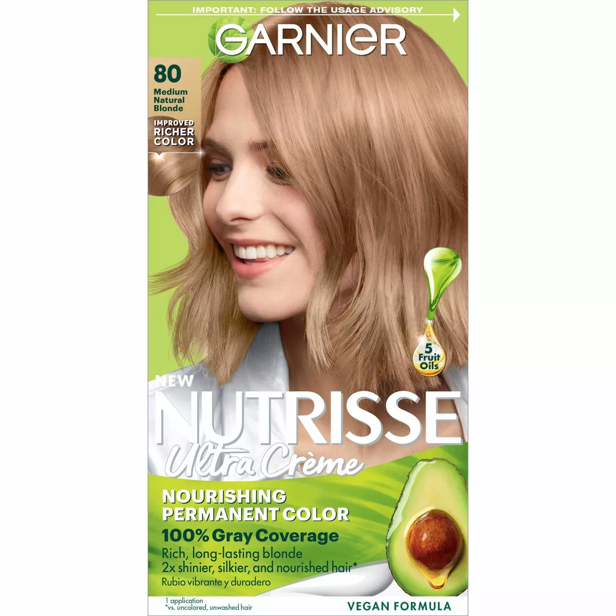 Garnier Nutrisse Permanent Creme Haircolor #80 Medium Natural Blonde, 1 Ea